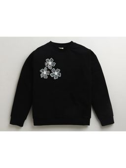 ZIP ZAP ZOOP - Girls Black Festive With Silver 3D Sequin Floral Patch Sweatshirt