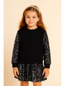 ZIP ZAP ZOOP - Girls Black And Silver Sequin Sleeve Festive Sweatshirt