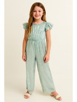 ZIP ZAP ZOOP - Girls Mint Green Sequin With Ruffled Sleeves Jumpsuit