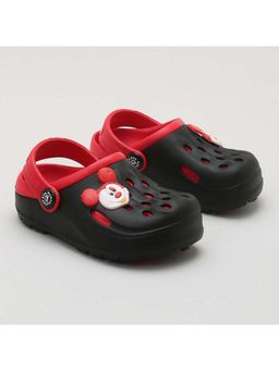 PRIAANSHA KIDS - Cartoon Applique Detailed Perforated Clogs -Black & Red