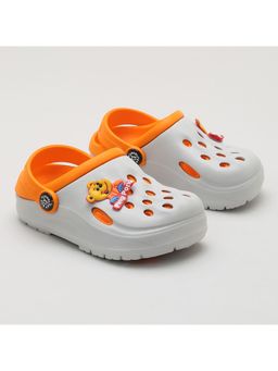 PRIAANSHA KIDS - Cartoon Applique Detailed Perforated Clogs - Grey & Orange