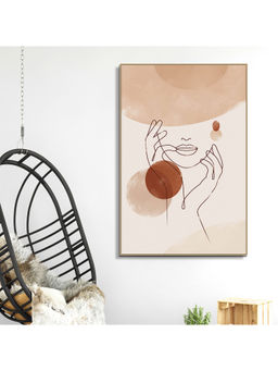 HomeTown - Simon Boho Lady With Hat Glossy Mdf Print Painting, Beige 60X90Cm