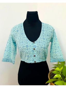 Chidiyaa - Madhubani Sky Blue Hand block Print Cotton Stitched Blouse