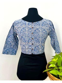 Chidiyaa - Tanabana Blue Hand block Print Cotton Stitched Blouse