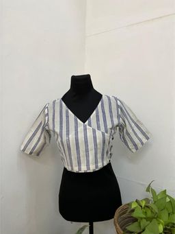 Chidiyaa - Aabha White Hand block Print Cotton Stitched Blouse