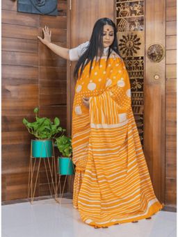 PRATHAA - Agnika Hand Block Print Handloom Cotton Saree with Unstitched Blouse