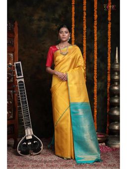 SUTRA CLOTHING - Tuscany Yellow Handloom Kanchi Pattu Saree with Unstitched Blouse