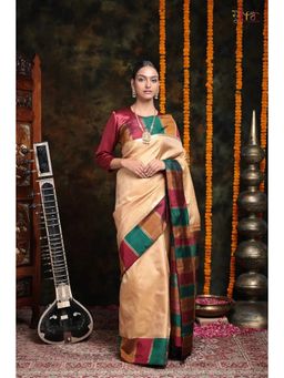 SUTRA CLOTHING - Handloom Gold Kanchi Pattu Saree with Unstitched Blouse