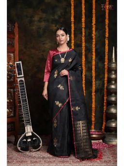 SUTRA CLOTHING - Handloom Black Kanchi Pattu Saree with Unstitched Blouse
