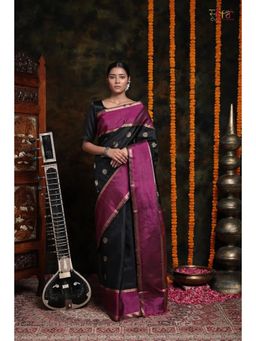 SUTRA CLOTHING - Handloom Black Kanchi Pattu Saree with Unstitched Blouse