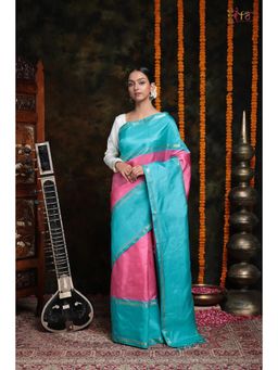 SUTRA CLOTHING - Multi-Colour Handloom Kanchi Pattu Saree with Unstitched Blouse