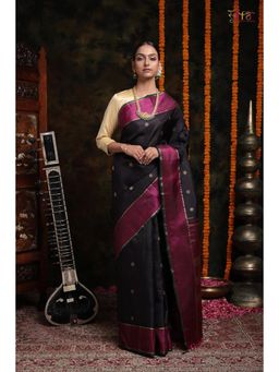 SUTRA CLOTHING - Handloom Black Kanchi Pattu Saree with Unstitched Blouse