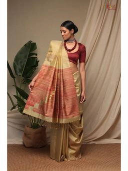 SUTRA CLOTHING - Handloom Gold Kanchi Contemporary Saree with Unstitched Blouse