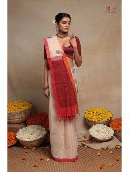 SUTRA CLOTHING - Cream Handloom Pure Cotton Kanchi Saree with Unstitched Blouse