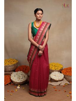 SUTRA CLOTHING - Magenta Handloom Pure Cotton Kanchi Saree with Unstitched Blouse