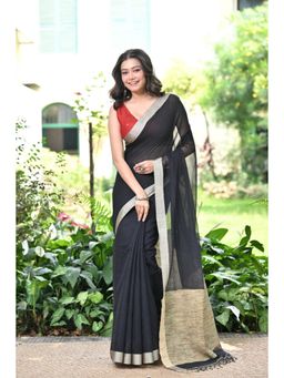 SUTRA CLOTHING - Handloom Black Pure Cotton Saree with Unstitched Blouse