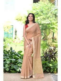 SUTRA CLOTHING - Handloom Beige Pure Cotton Saree with Unstitched Blouse
