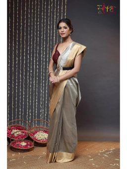 SUTRA CLOTHING - Grey Handloom Chanderi Pure Silk Saree with Unstitched Blouse