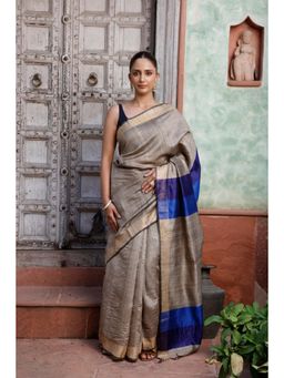 SUTRA CLOTHING - Handloom Grey Tussar Silk Saree with Unstitched Blouse