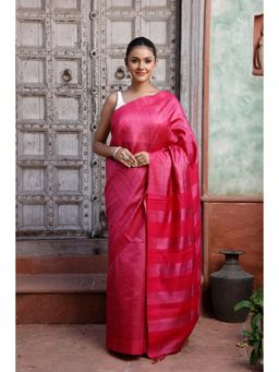 SUTRA CLOTHING - Pink Handloom Tussar Silk Saree with Unstitched Blouse