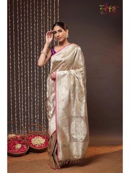 SUTRA CLOTHING - Gold Handloom Pure Silk Banarasi Saree with Unstitched Blouse