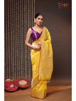 SUTRA CLOTHING - Sunshine Yellow Handloom Banarasi Saree with Unstitched Blouse