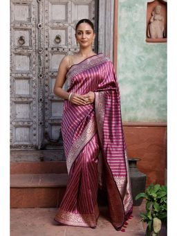 SUTRA CLOTHING - Handloom Midnight Pink Banarsi Brocade Saree with Unstitched Blouse