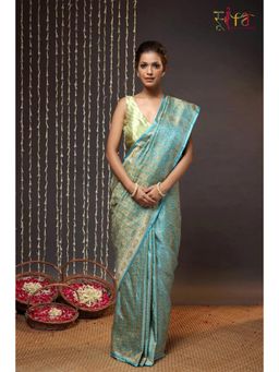 SUTRA CLOTHING - Electric Blue Handloom Tanchoi Banarasi Saree with Unstitched Blouse