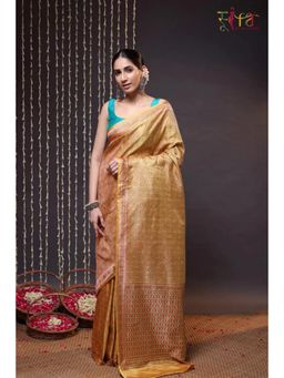 SUTRA CLOTHING - Handloom Yellow Tanchoi Banarasi Saree with Unstitched Blouse