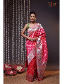 SUTRA CLOTHING - Handloom Pink Banarasi Pathani Saree with Unstitched Blouse
