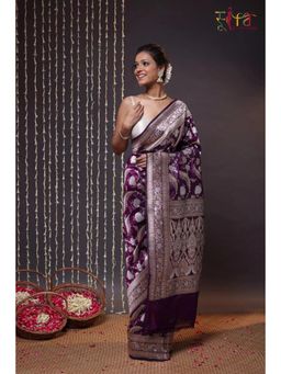 SUTRA CLOTHING - Handloom Voilet Banarasi Jangla Saree with Unstitched Blouse