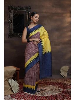SUTRA CLOTHING - Multi-Colour Handloom Hand Painted Saree with Unstitched Blouse