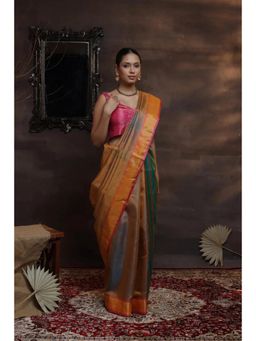 SUTRA CLOTHING - Handloom Gold Duo Tone Pure Silk Saree with Unstitched Blouse