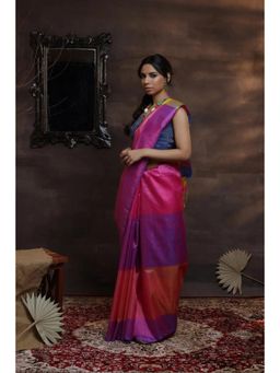 SUTRA CLOTHING - Handloom Multi-Colour Pure Silk Saree with Unstitched Blouse