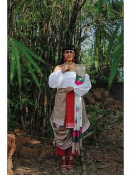 SUTRA CLOTHING - Beige Handloom Pure Kosa Silk Saree with Unstitched Blouse