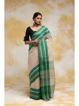 SUTRA CLOTHING - Handloom Beige Pure Cotton Saree with Unstitched Blouse