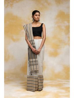 SUTRA CLOTHING - Handloom Off White Soft Cotton Tangail Saree with Unstitched Blouse