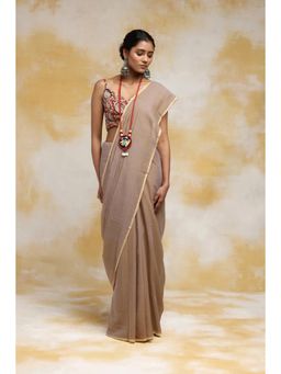 SUTRA CLOTHING - Handloom Clay Beige Mulmul Cotton Saree with Unstitched Blouse