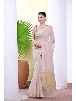 SUTRA CLOTHING - Handloom Beige Pure Cotton Saree with Unstitched Blouse