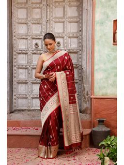 SUTRA CLOTHING - Handloom Maroon Pure Silk Kadua Banarasi Saree with Unstitched Blouse