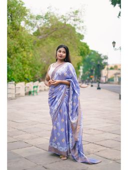 SUTRA CLOTHING - Handloom Lavender Modal Cotton Hand Block Print Saree with Unstitched Blouse