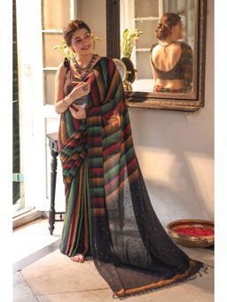 SUTRA CLOTHING - Handloom Pure Cotton Multi-Colour Stripes Saree with Unstitched Blouse