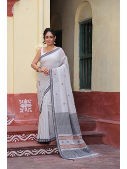 SUTRA CLOTHING - Handloom Grey Pure Cotton Saree with Unstitched Blouse