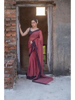 SUTRA CLOTHING - Handloom Brick Red Pure Cotton Saree with Unstitched Blouse