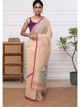 SUTRA CLOTHING - Handloom Tan Brown Soft Cotton Jamdani with Bird Motifs