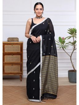 SUTRA CLOTHING - Handloom Black Pure Cotton Saree with Unstitched Blouse