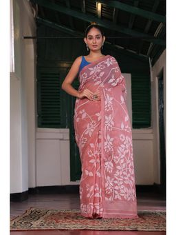 SUTRA CLOTHING - Handloom Mulberry Pink Pure Cotton Jamdani Saree with Unstitched Blouse