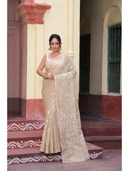 SUTRA CLOTHING - Handloom Beige Pure Cotton Exclusive Jamdani Saree with Unstitched Blouse