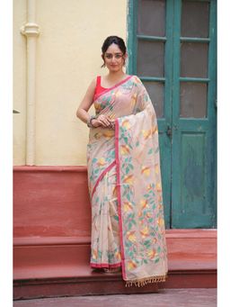 SUTRA CLOTHING - Handloom Beige Pure Cotton Exclusive Jamdani Saree with Unstitched Blouse