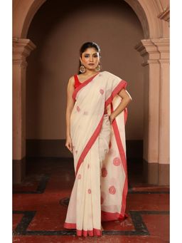 SUTRA CLOTHING - Handloom Off White Pure Cotton Jamdani Saree with Unstitched Blouse